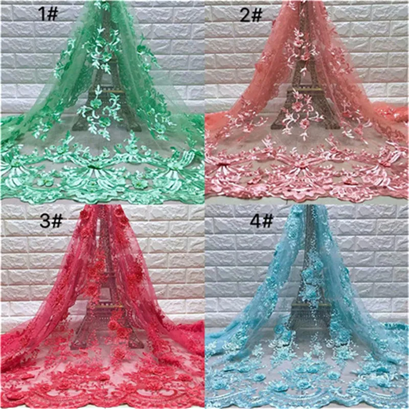 Зеленое нигерийское Тюлевое 3d кружево с бусинами африканская сетчатая кружевная