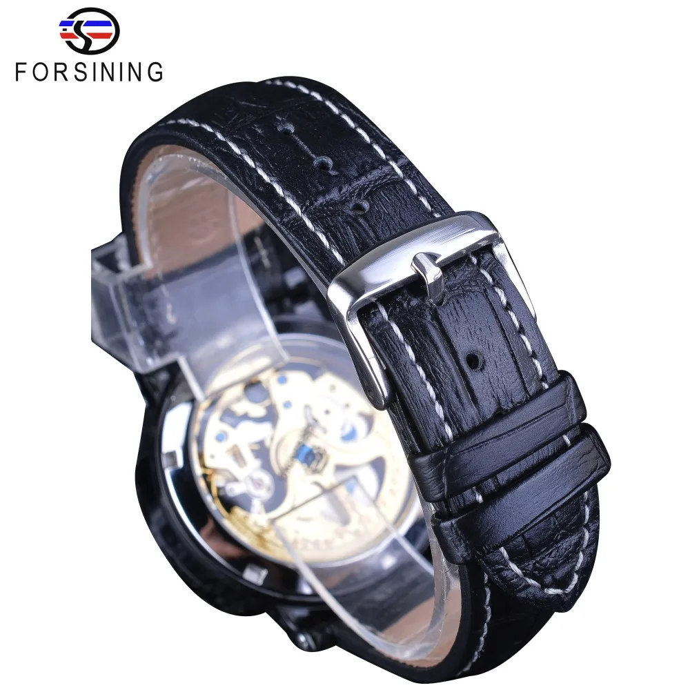 Forsining 2018 Royal Flower Carving Gear Golden Openwork Black Genuine Leather Mens Mechanical Watch Top Brand Luxury Male Clock | Наручные