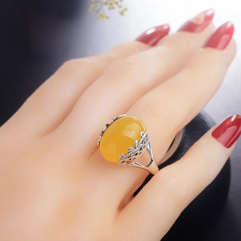 MOONROCY винтажные Кольца Серебряный цвет красный зеленый желтый кристалл опал кольцо ювелирные изделия оптом для женщин девочек подарок дропшиппинг - Цвет основного камня: Цвет: желтый
