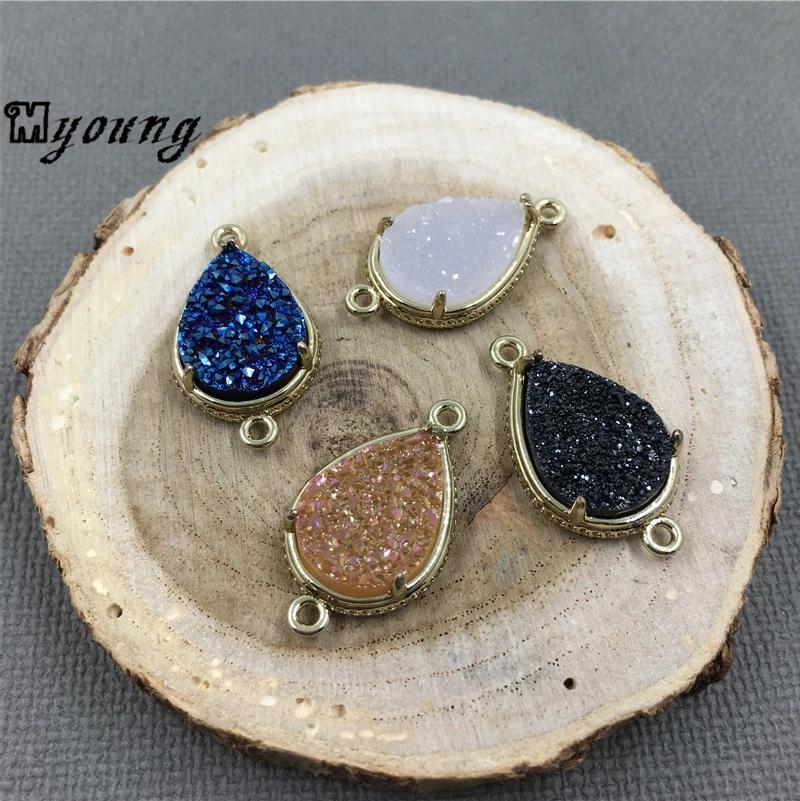 Water Drop Nature Stone Titanium Quartz Drusy Connector Agates Druzy Charm Pendant For Jewelry Making MY1459 | Украшения и