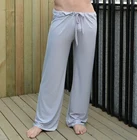 Мужские брюки, мужские штаны для сна, вискозные домашние брюки, свободные сексуальные мужские штаны для отдыха, шелковые модные сексуальные мужские пижамы на ремешке