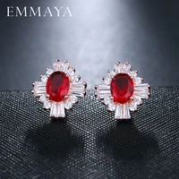 emmaya luxury gold color big red cubic zirconia stone fashion bridal wedding stud earrings jewelry accessories