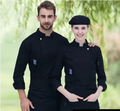 Черная Рабочая форма для шеф-повара с длинным рукавом ресторана отеля барбекю