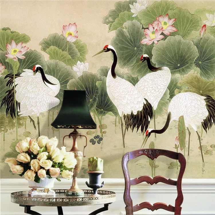 

Chinese painting Dancing Cranes Custom Large Wallpaper Animal Photo Wallpaper Canvas Silk Wall Painting Art Mural Room decor