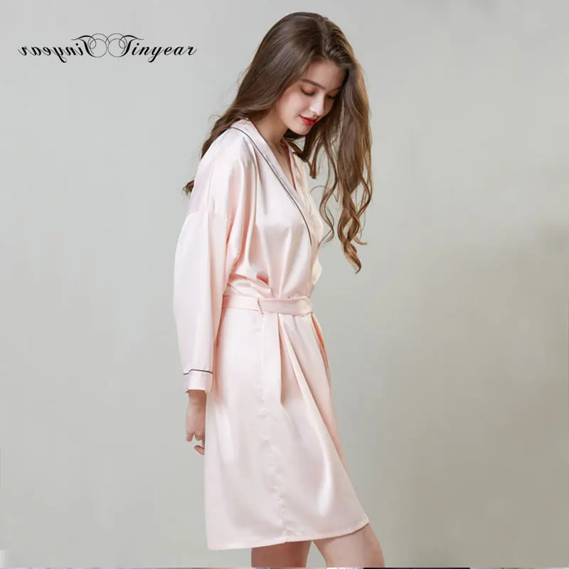 Tinyear 2019 Newest L-2XL Women's Satin Solid Bathing Robe Lingerie Sexy Mini Dress Wedding Bridesmaid Sleepwear Bathrobe | Женская