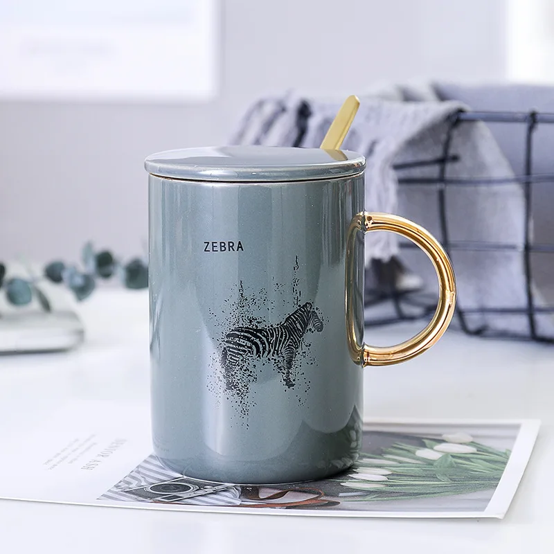 420ML Ceramic Cup With Lid and Spoon Milk Juice Tumblers Coffee Tea | Дом и сад