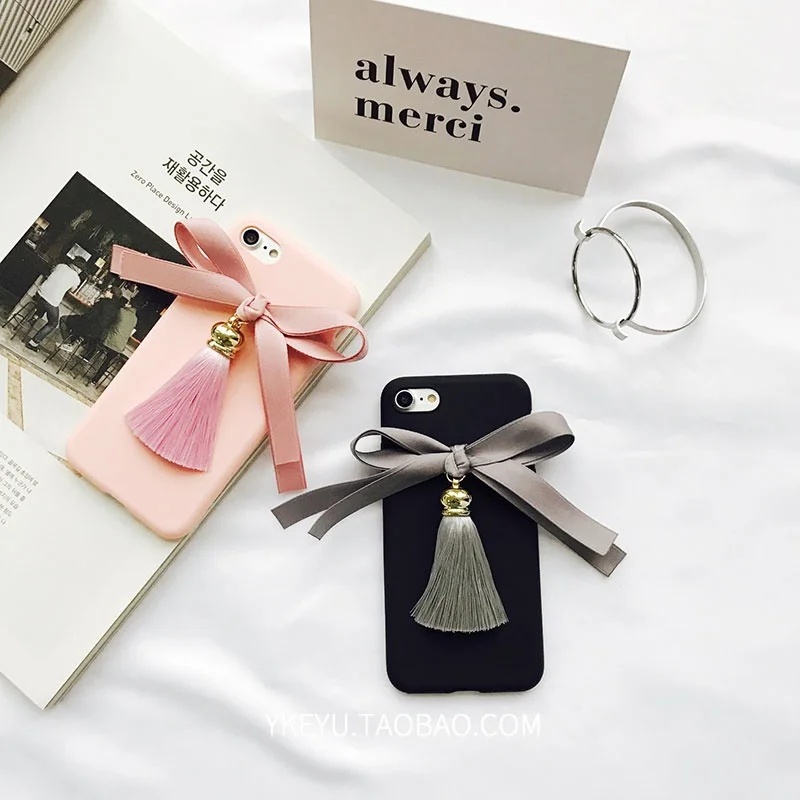 Роскошный Бант ленты кисточкой камень жемчуг чехол для iPhone 6 6S 7 Plus плюс