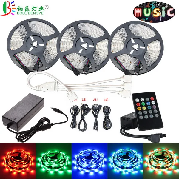 5 м Музыка RGB Светодиодные ленты SMD2835 DC 12 V Водонепроницаемый Гибкая ленточная для дома вечерние на свадьбу, день рождения, Рождество, украшение+ Мощность - Испускаемый цвет: 15M Waterproof