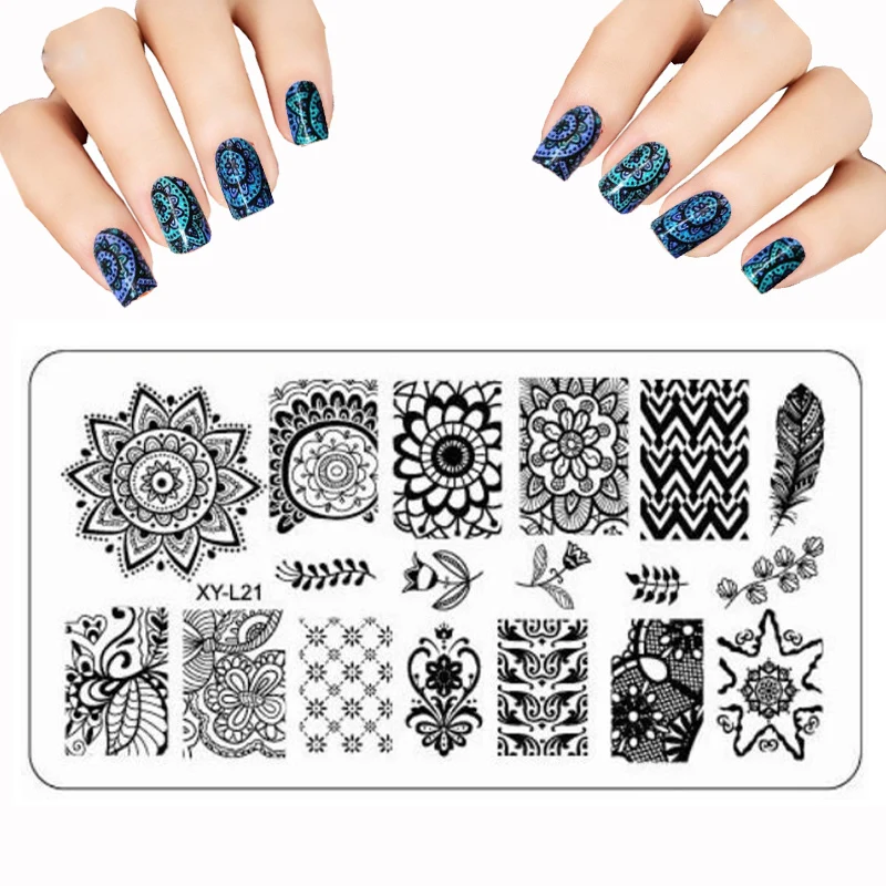 Лот штамп лак кружева цветок дизайн ногтей шаблоны изображение
