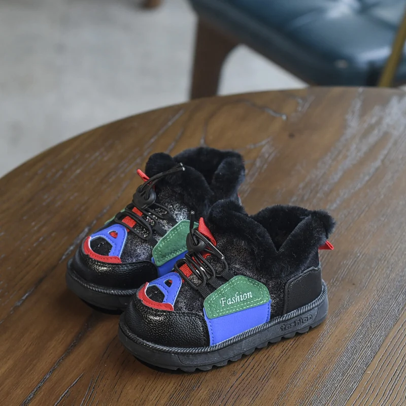 Модная зимняя хлопковая обувь для мальчиков розовые кожаные зимние ботинки