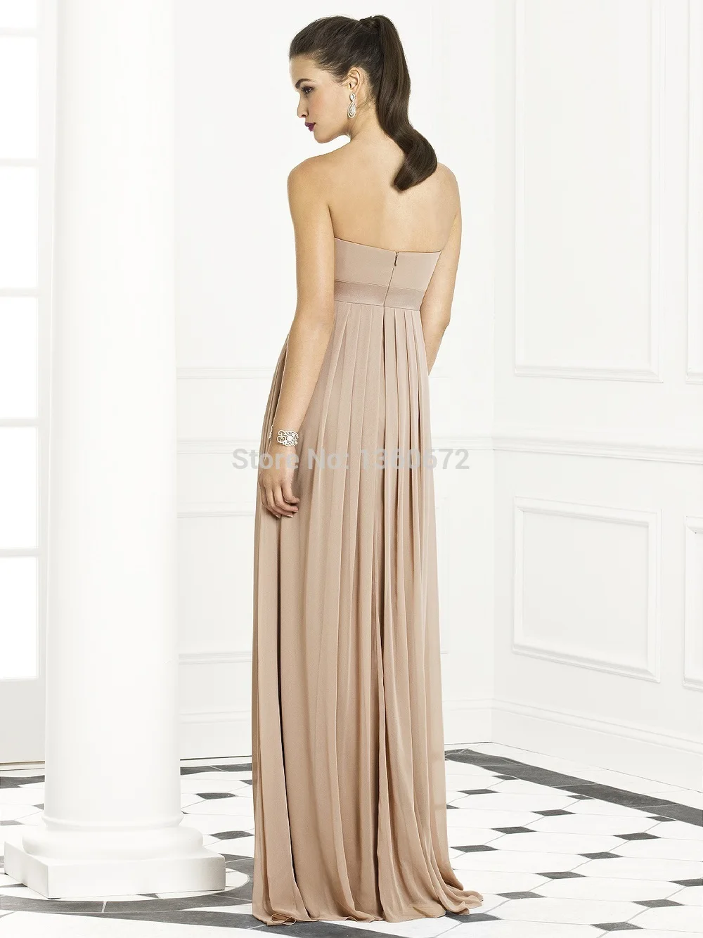 

Hot Selling 2017 New Custom Made Strapless Elegant Bridesmaid Dresses Sleeveless Pleats Long Prom Gown Bare Back Dresses WE022
