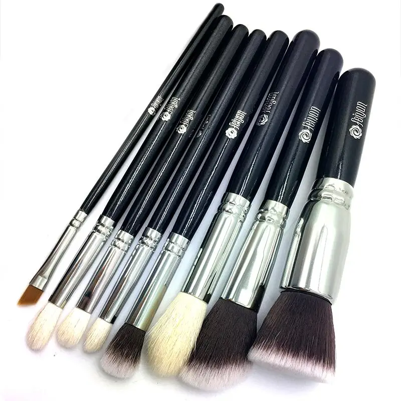 Brushes Only FEIYAN 8 шт. Профессиональный набор кистей для макияжа из натурального козьего синтетического волоса на молнии, полиуретановый мешочек для теней, тонального крема, румян, бровей, косметический набор - Handle Color: Brushes Only