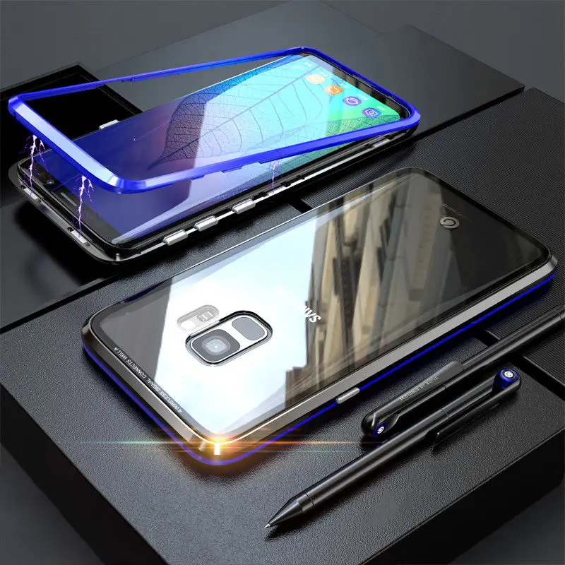 Blue black Магнитный кошелек Флип Ретро мягкий чехол для телефона для samsung Galaxy Note9/Note 8/S7 edge/S8/S9/S8 Плюс/S9 плюс роскошный закаленное Стекло чехол - Цвет: Blue black