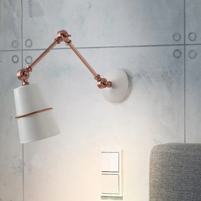Nordic Postmodernism Minimalism Bedroom Bedside Decoration Wall Lamp Vintage Industrial Wind Swing Arm Iron Art LED Light | Освещение