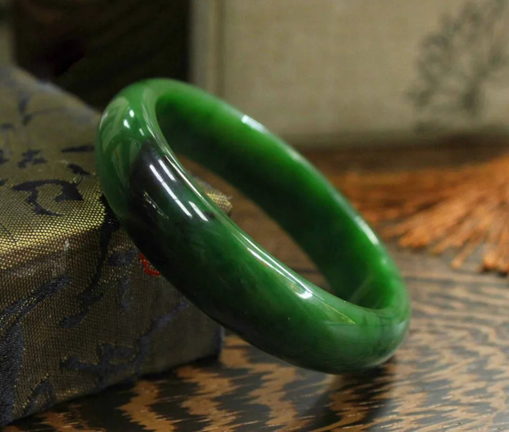 Китайский Синьцзян 100% зеленый нефрит ручной резной браслет натуральный из яшмы 56