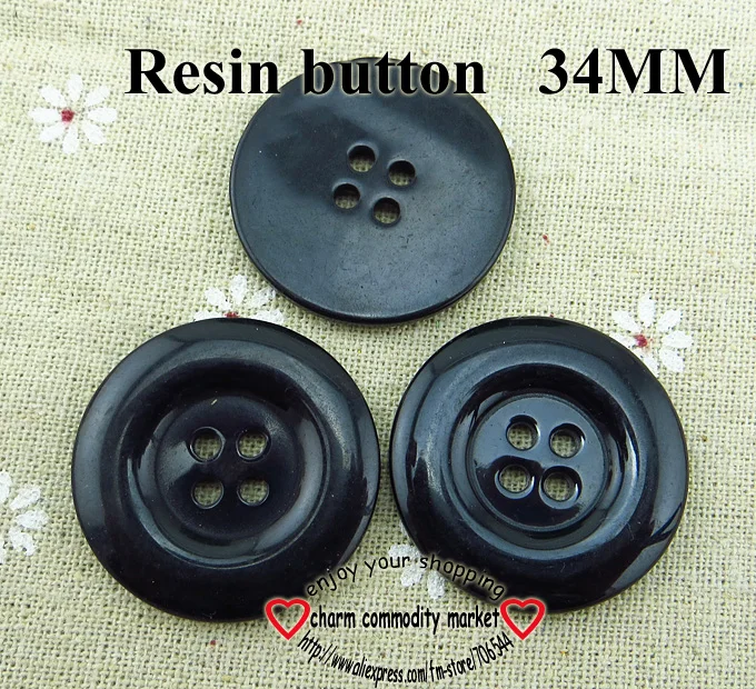 

500PCS 34MM 4-Holes black Dyed RESIN buttons coat boots sewing clothes accessories R-038-A14