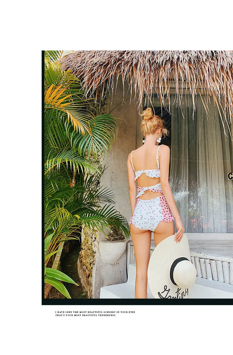 Swimsuit Closed One Piece Swimwear Women Fused Female Brand Summer New Print Hollow Leaf Push Up Plaid Polyester Sierra Surfer