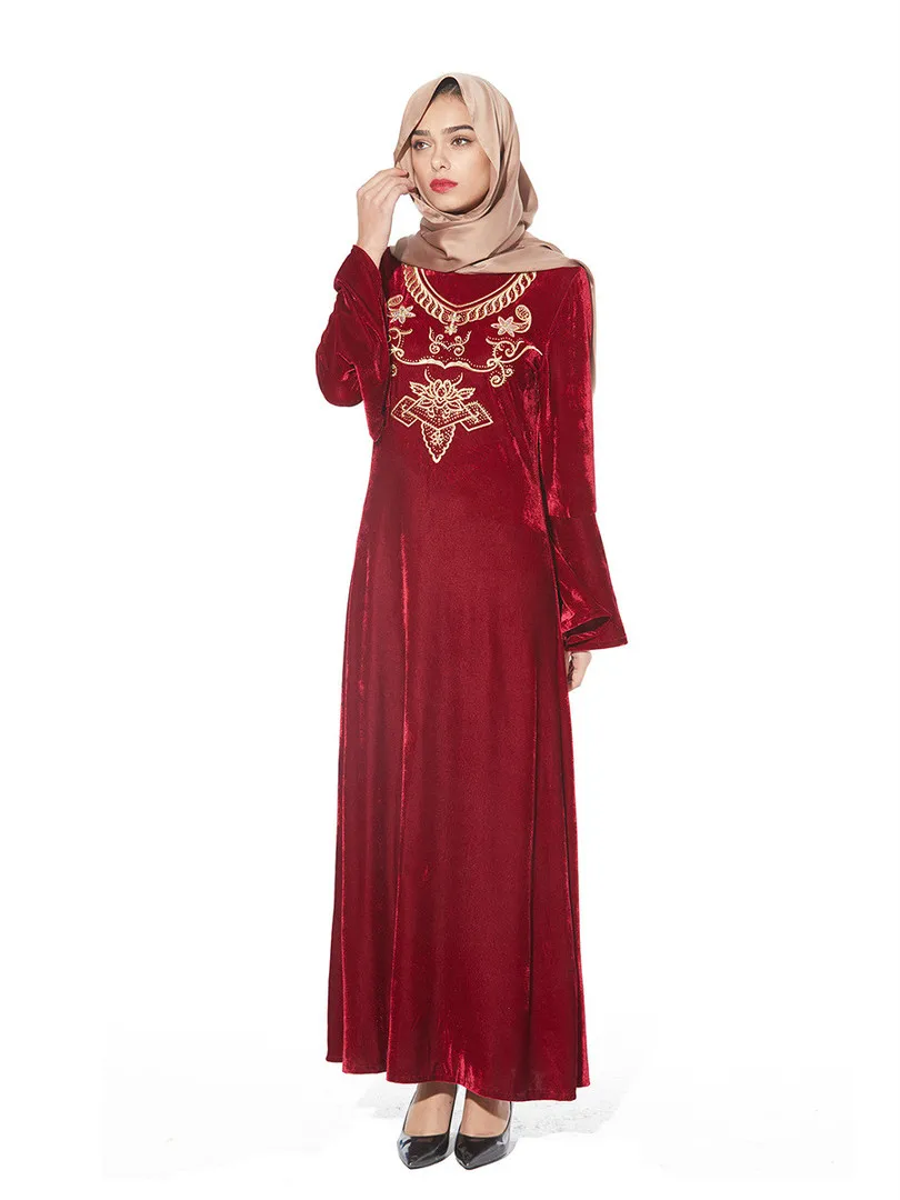 Элегантные взрослые мусульманские Абая турецкие Сингапур вышивка бархат