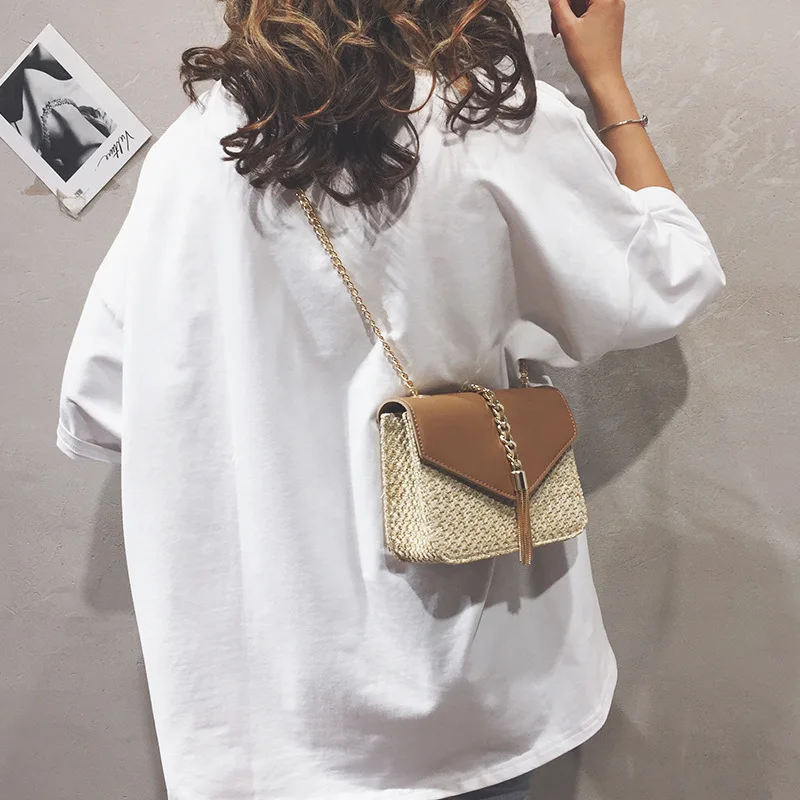 Модные соломенные сумки для Для женщин 2019 плетеная Сумка Лето ротанг пляжная