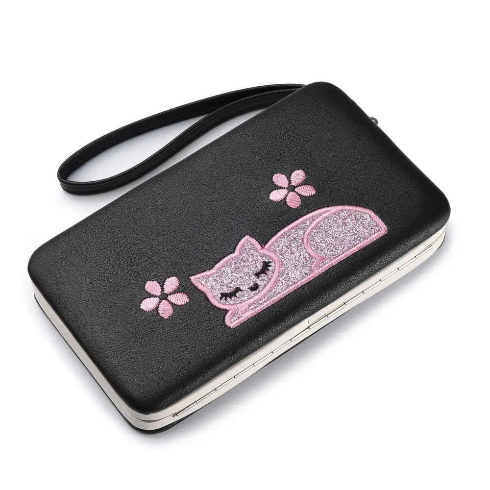 Youda новый длинный женский кошелек с рисунком вышитый Кот муфта большой емкости