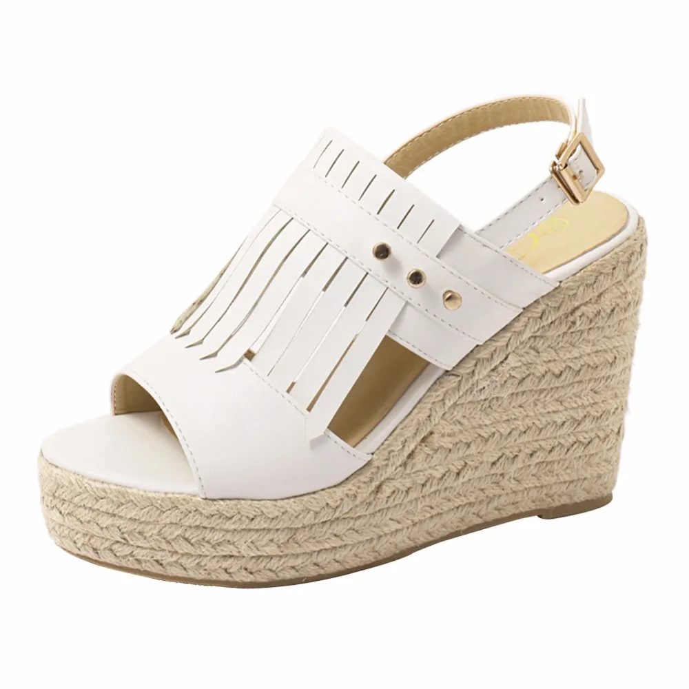 Босоножки женские однотонные на танкетке Размер 35|wedge sandals|womens wedge sandalsfish mouth |
