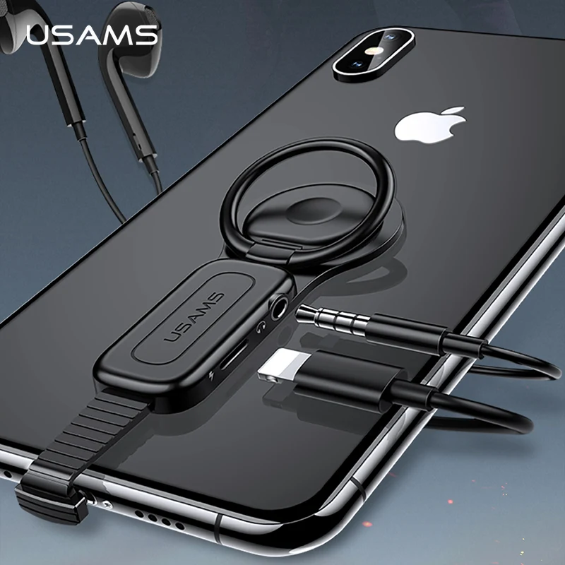 USAMS освещения до 3 5 мм аудио переходное кольцо держатель для iPhone 6 ~ X Зарядное