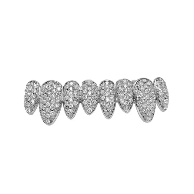 Хип-хоп ЗУБЫ Grillz Iced Out AAA циркон Топ и низ зуб набор для мужчин и женщин 3 цвета Мода Нерегулярные зуб Grillz ювелирные изделия - Окраска металла: Silver Bottom