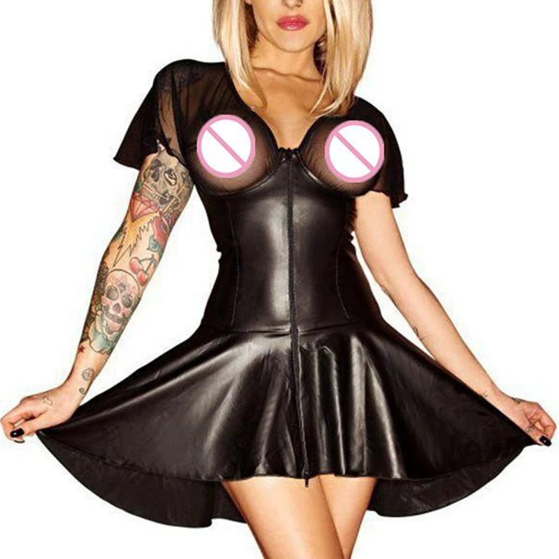 Женское платье из искусственной кожи DS Latex сексуальное Сетчатое мини-платье
