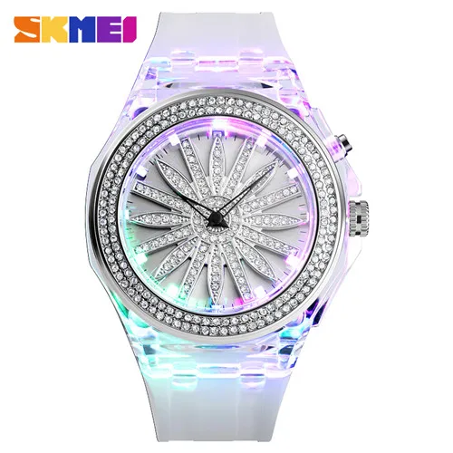 white silver SKMEI Relogio Feminino 1536 модные красочные светодиодный светильник женские кварцевые часы 5 бар водонепроницаемые женские наручные часы - Цвет: white silver