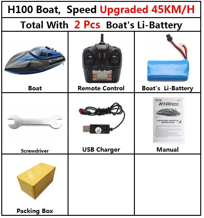 45kmh h100 2battery Модернизированная скоростная лодка Skytech H100 с дистанционным управлением 2,4 GHz 4CH, скоростная гоночная лодка с ЖК-экраном, игрушки в подарок для детей - Цвет: 45kmh h100 2battery