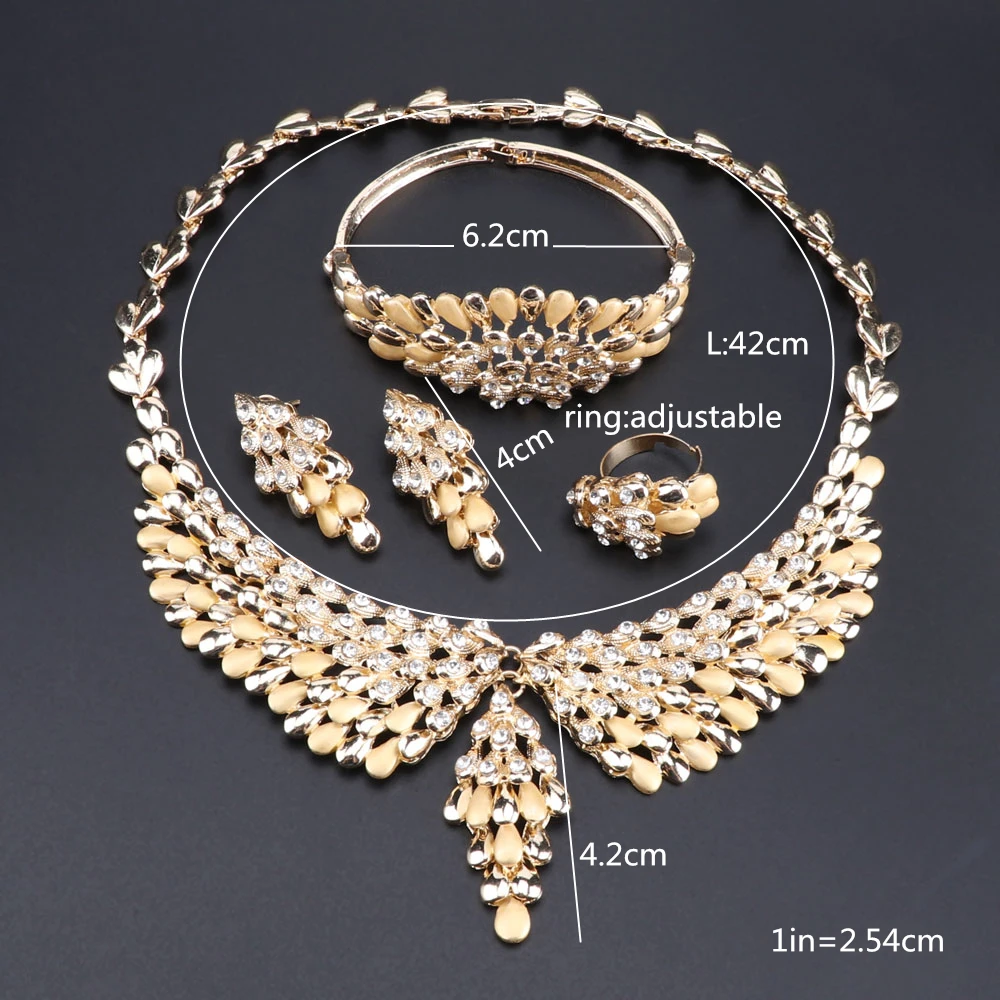 Комплект из колье серёг и кольца с кристаллами | Украшения аксессуары