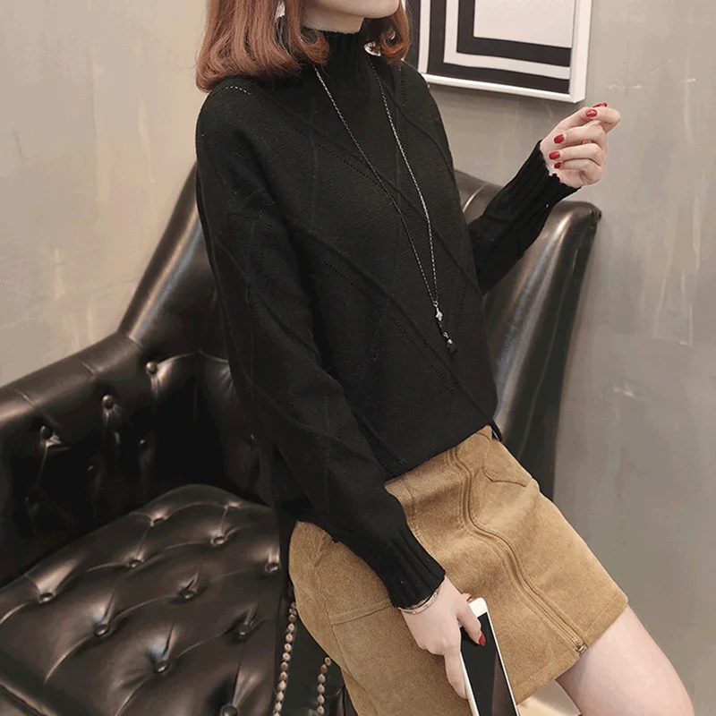 Пуловер с высоким воротником свитер 2018 Осень-зима женский корейский свободный