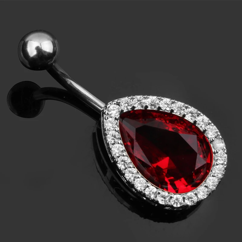 New Hot Romantic Steel Red Water Drop Zircon Navel Belly Button Ring Rhinestone Bar Star Piercing Body Jewelry Gift | Украшения и