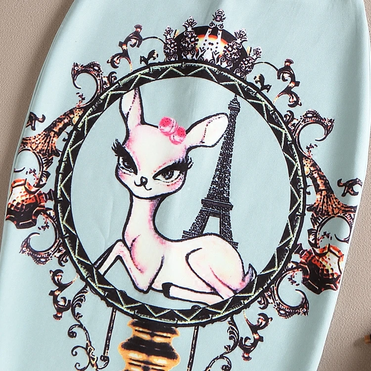 

CR Womens Vintage Style Deer Animal Print High Waist Blue Split Pencil Skirt Casual Wear