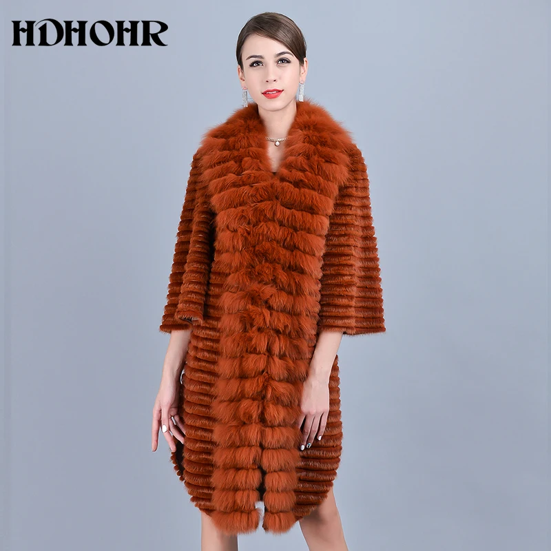HDHOHR модное пальто из натурального меха норки Женское пальто из натурального Лисьего меха лисица высокого качества меховой воротник куртка два цвета модное меховое пальто