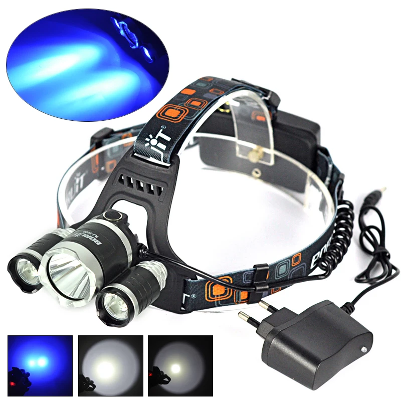 

BORUIT 6000LM 3x XM-L T6 White+2R2 Blue LED Headlamp Headlight Head Torch 18650 Camping Fishing Cycling Rock Climbing