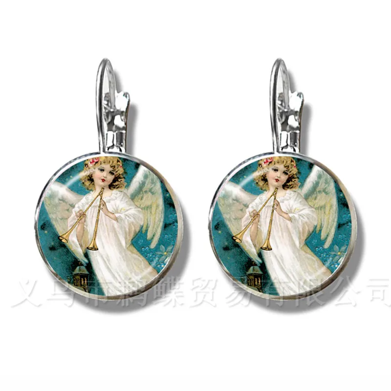 Рождественские стеклянные серьги с ангелом и крыльями для женщин девушек