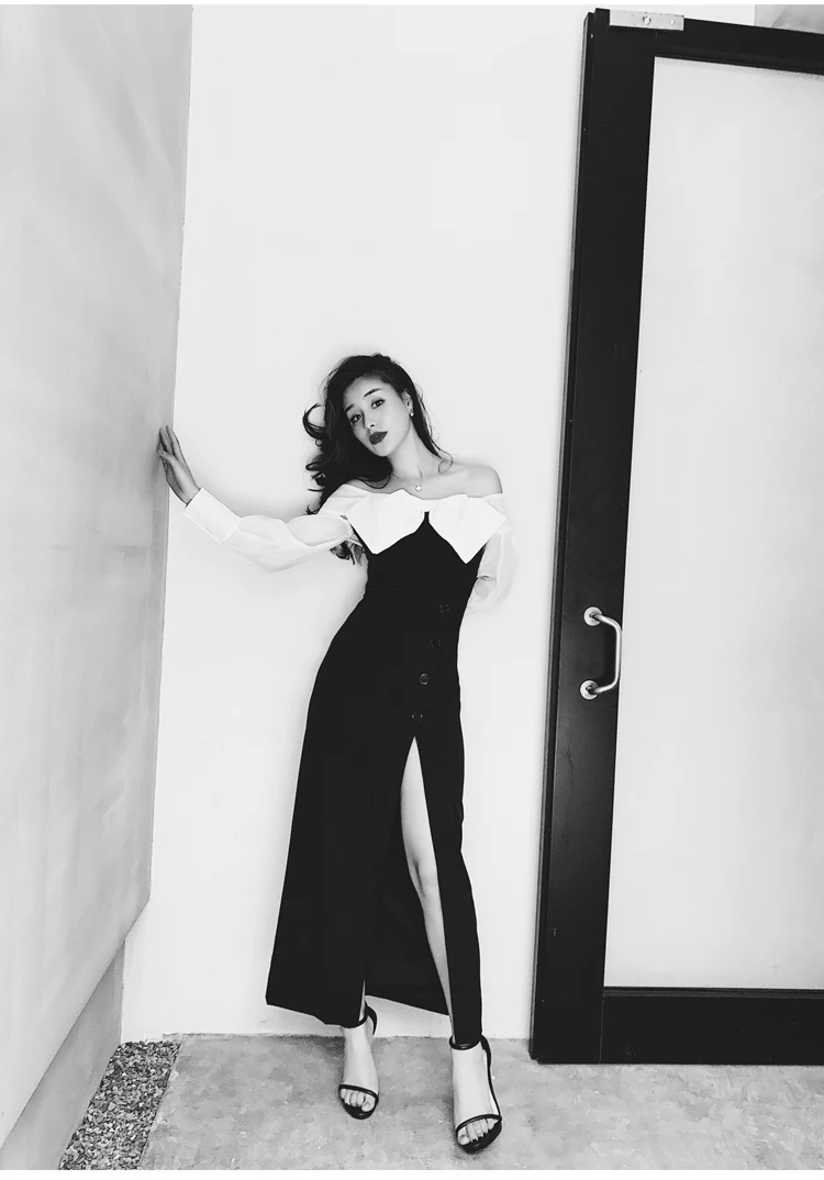 2019 женское черное длинное платье сексуальное с вырезом открытыми плечами