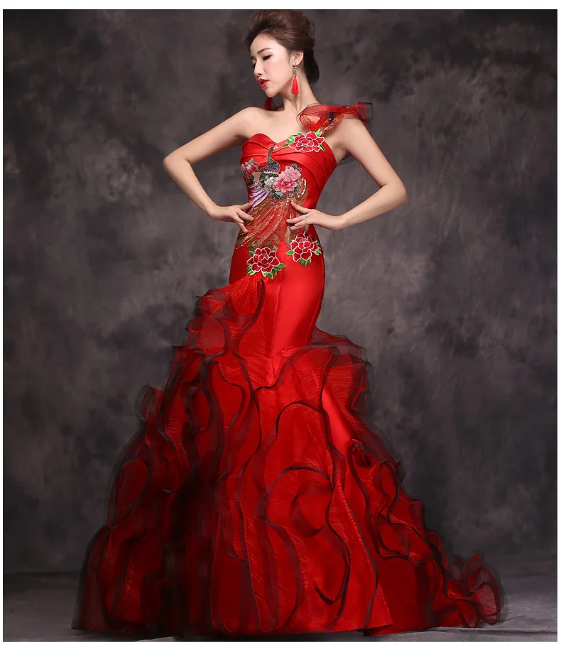 Красный женский китайский свадебный vestido женский сексуальный длинный Qi Pao рыбий хвост современный с новогодней елкой, бумажный платье для женщин Qipao