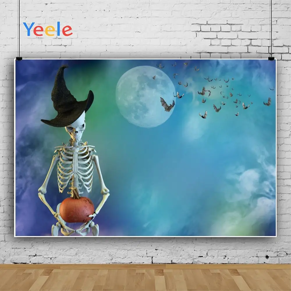 Yeele Halloween Moon Witch Hat Skeleton Bat Foggy Photography Backgrounds Customized Photographic Backdrops for Photo Studio | Электроника