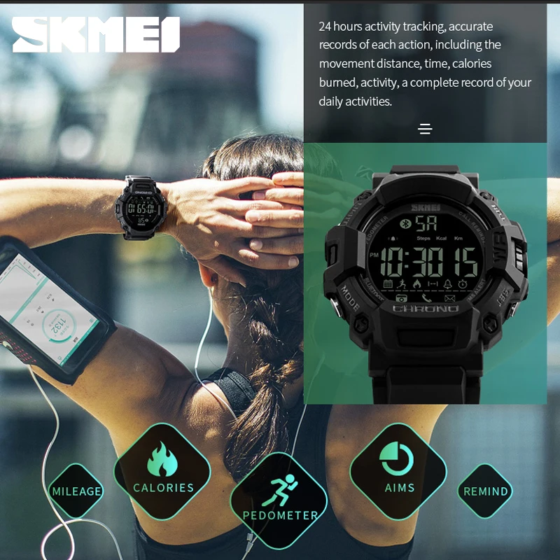 Смарт часы SKMEI с Bluetooth мужские спортивные цифровые наручные шагомером приложение