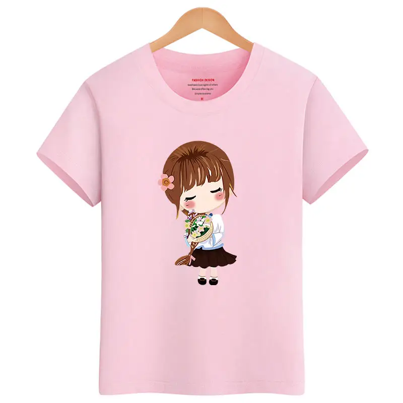 Pink T1 Новинка года, Весенняя футболка с короткими рукавами хлопковые топы для детей, милая летняя одежда для маленьких девочек детская одежда с героями мультфильмов для девочек возрастом от 8 до 12 лет - Цвет: Pink T1