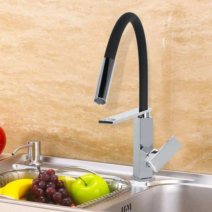 Черный медный кухонный кран для раковины горячей и холодной воды смеситель