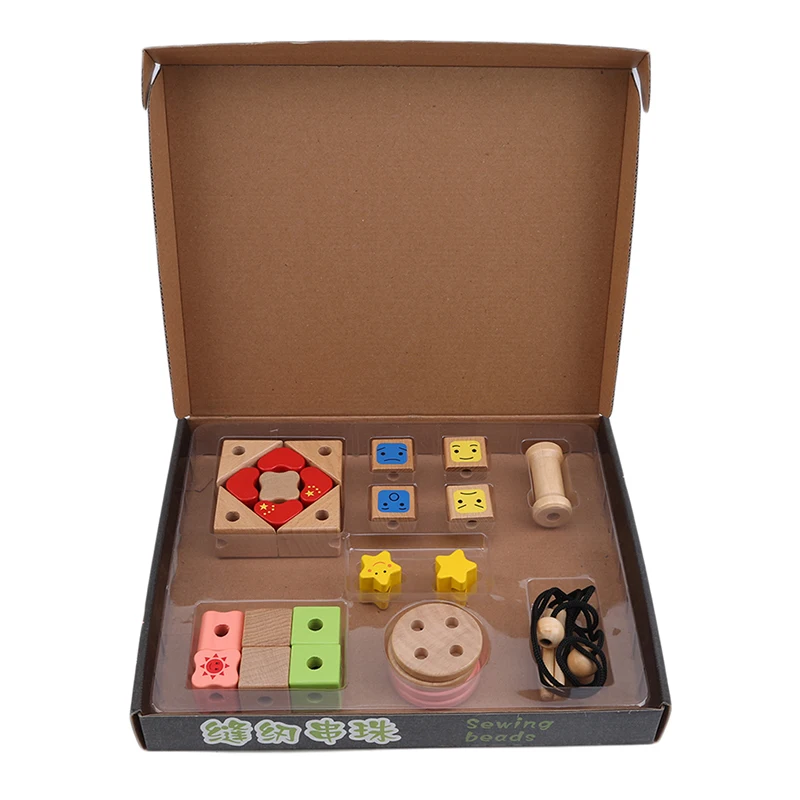 Children's Wooden Sewing Beaded Creative DIY Button Design Toy Intelligence Threading Rope | Игрушки и хобби