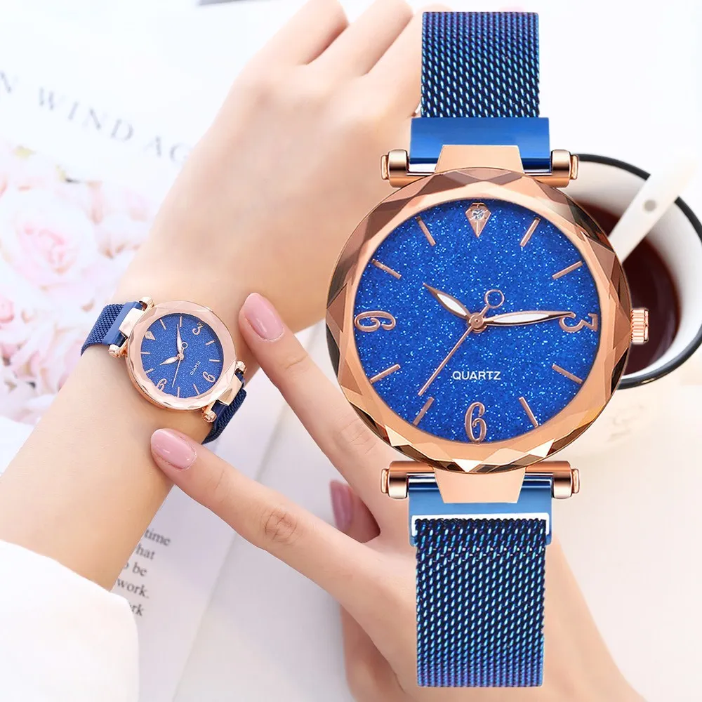

Dropshipping Luxury Brand Women Watches Mesh Magnet Buckle Glitter Watch Ladies Geometric Surface Quartz Watch Relogio Feminino