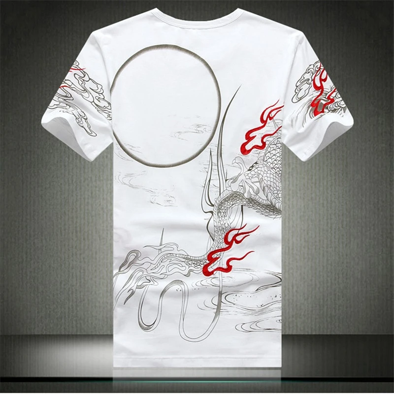 Футболка мужская с вышивкой дракона шикарная модная рубашка из хлопка коротким