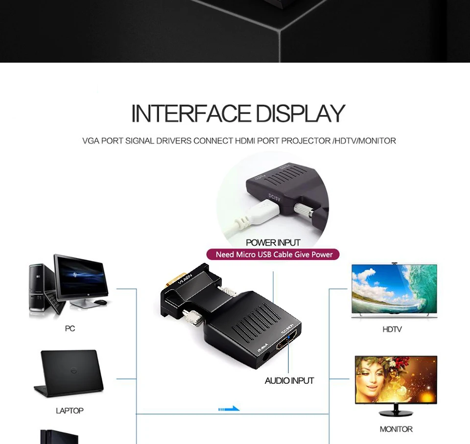 QGeeM преобразователь из VGA в HDMI адаптер 1080P VGA HDMI адаптер для портативных ПК к HDTV проектор видео аудио конвертер
