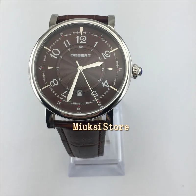 Мужские часы из нержавеющей стали с серебристыми ручками и коричневым кожаным