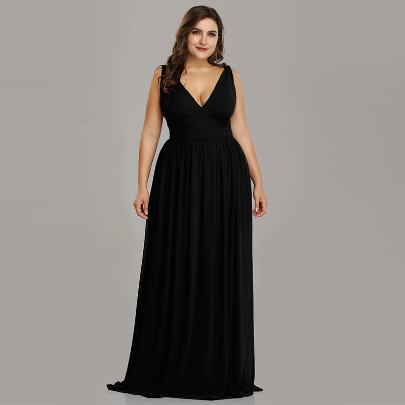 Ever Pretty, платья подружки невесты размера плюс,, Vestidos, элегантные, трапециевидные, v-образный вырез, открытая спина, длинные, шифоновые, свадебные, вечерние платья EP09016 - Цвет: Black