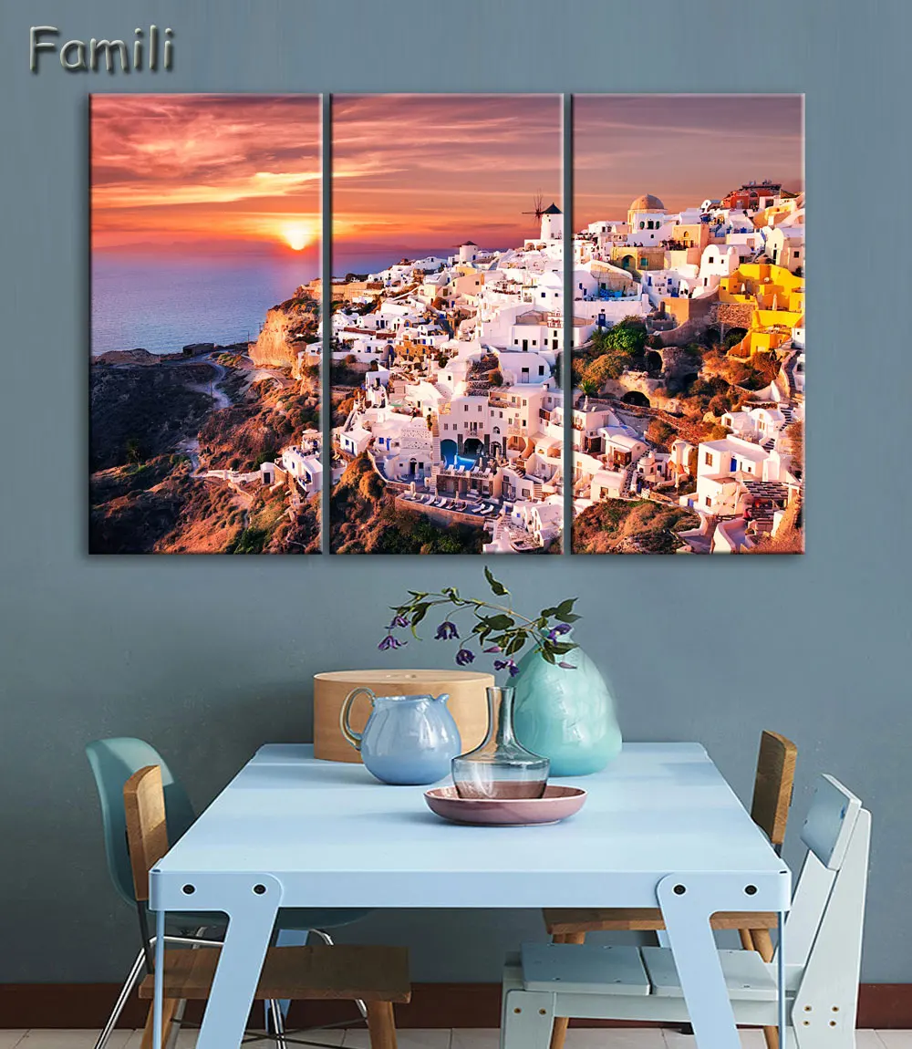 3 шт. венецианская пейзажная живопись остров Санторини масляная краска без рамки